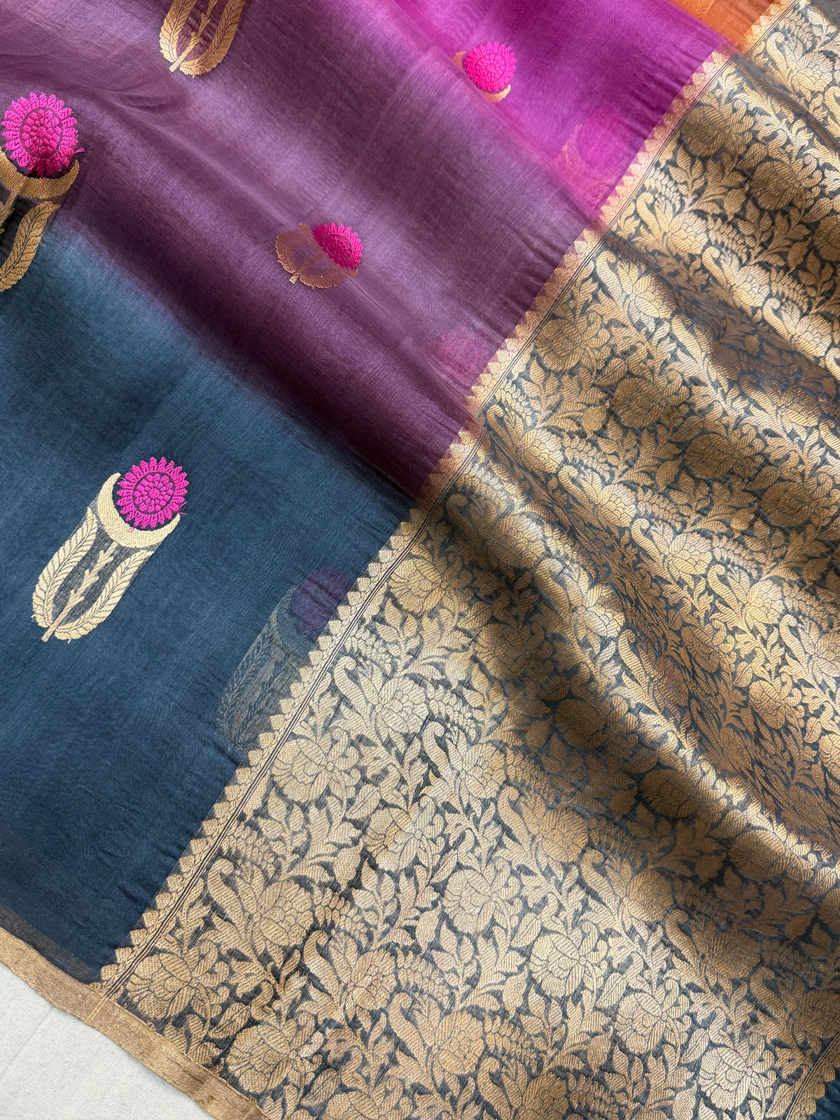 Pure Kora Silk Handloom Banarasi Saree - All Over Kadua Buta