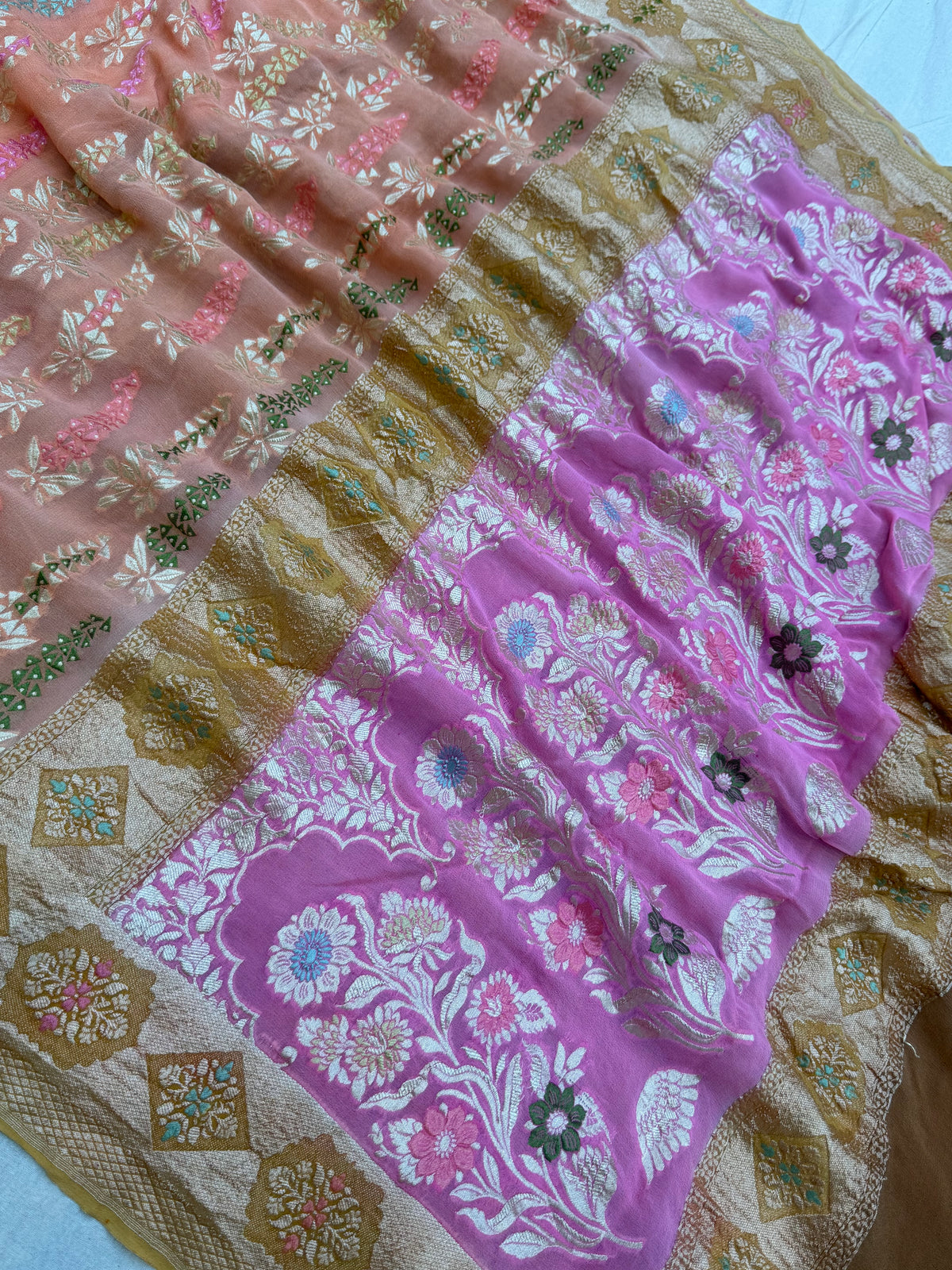 Khaddi Georgette Handloom Banarasi Saree - Gold Zari