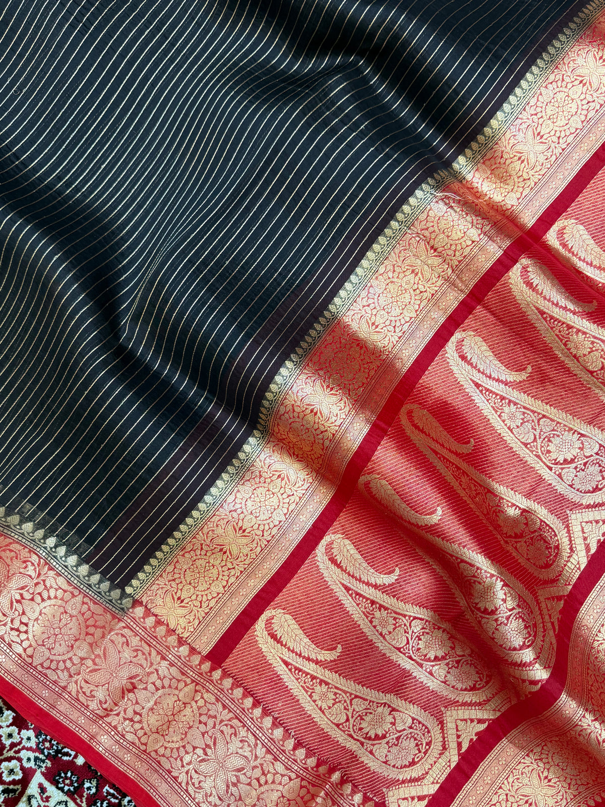 Pure Organza Handloom Banarasi Saree - All Over Stripe Design