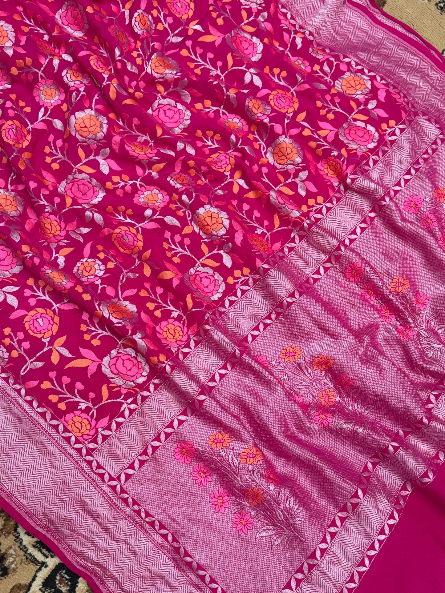 Rani Color Khaddi Georgette Tilfi Meenakari Banarasi Saree