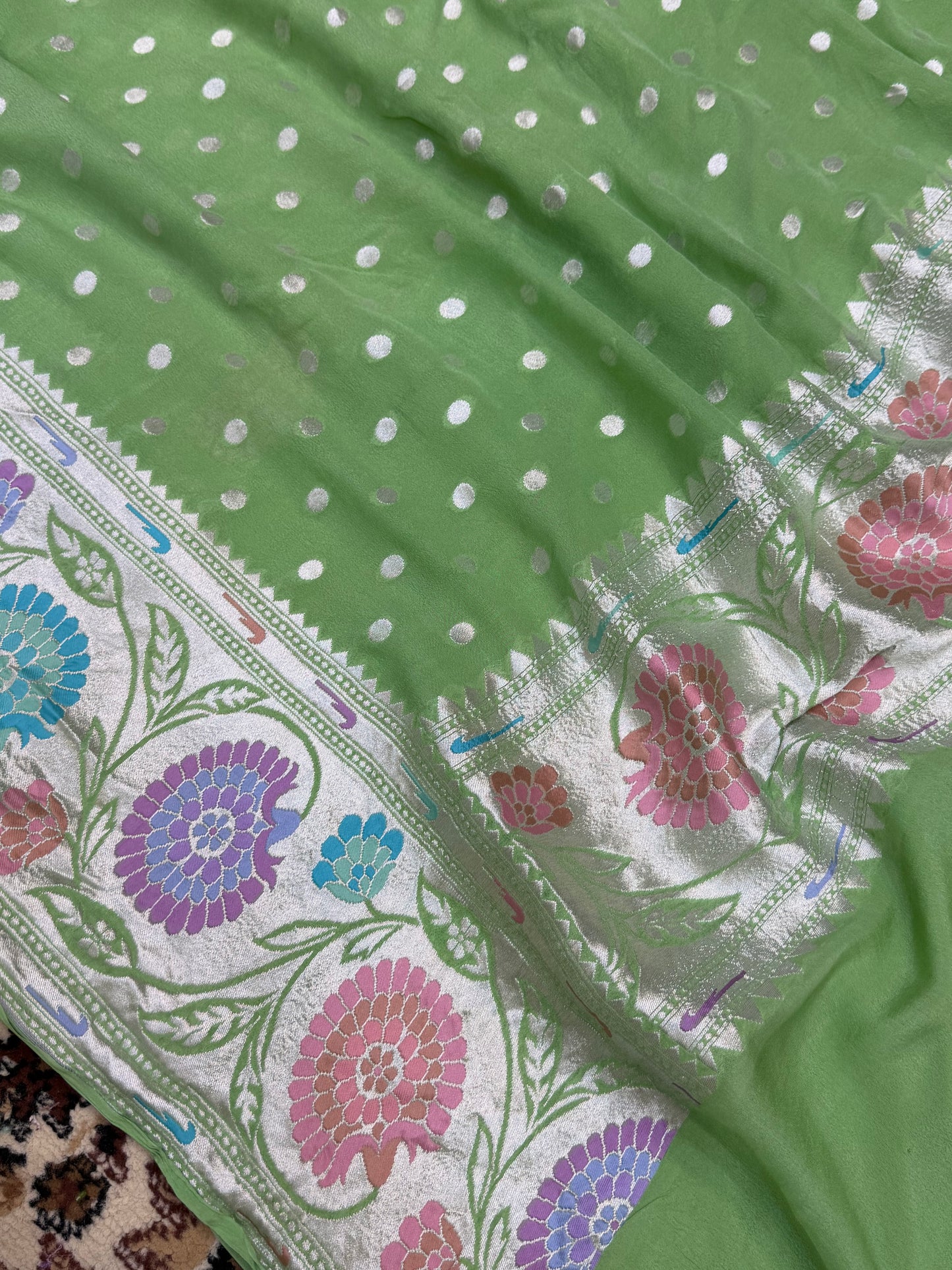 Pista Color Khaddi Georgette Banarasi Saree