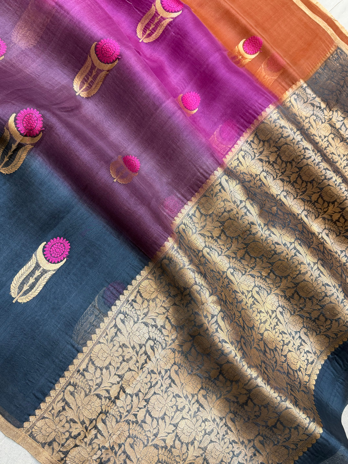 Pure Kora Silk Handloom Banarasi Saree - All Over Kadua Buta