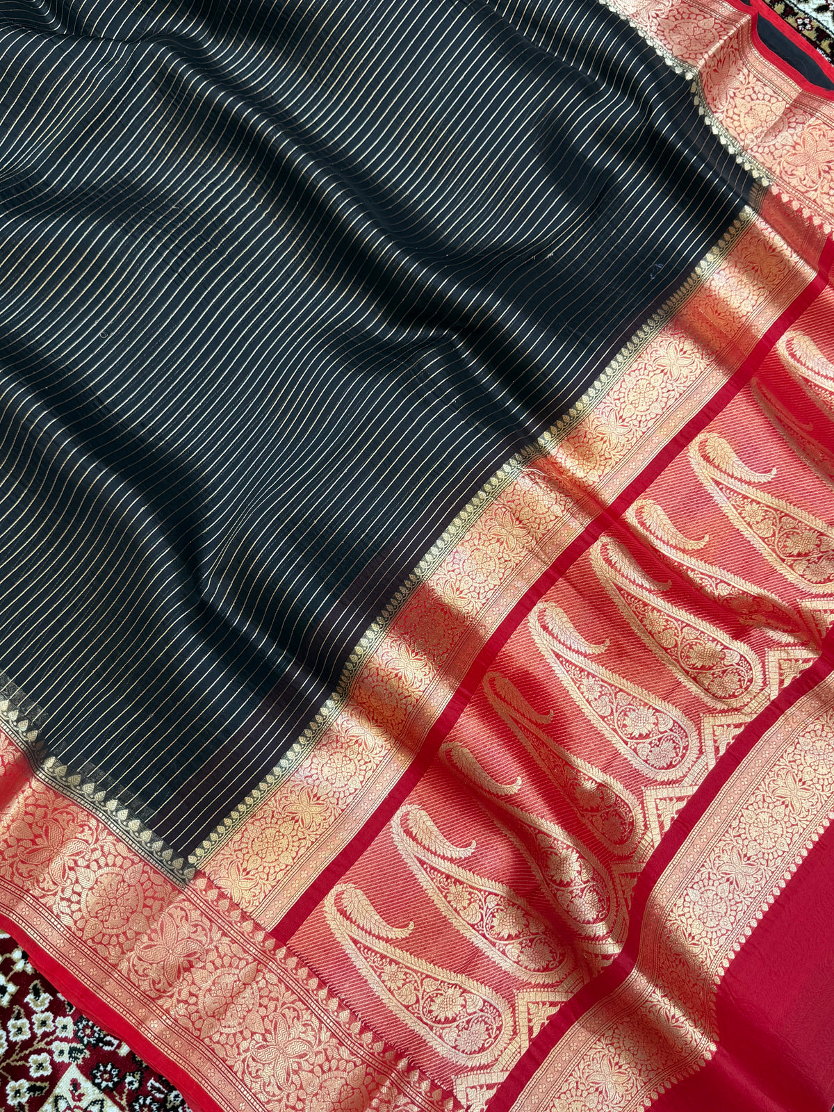Pure Organza Handloom Banarasi Saree - All Over Stripe Design