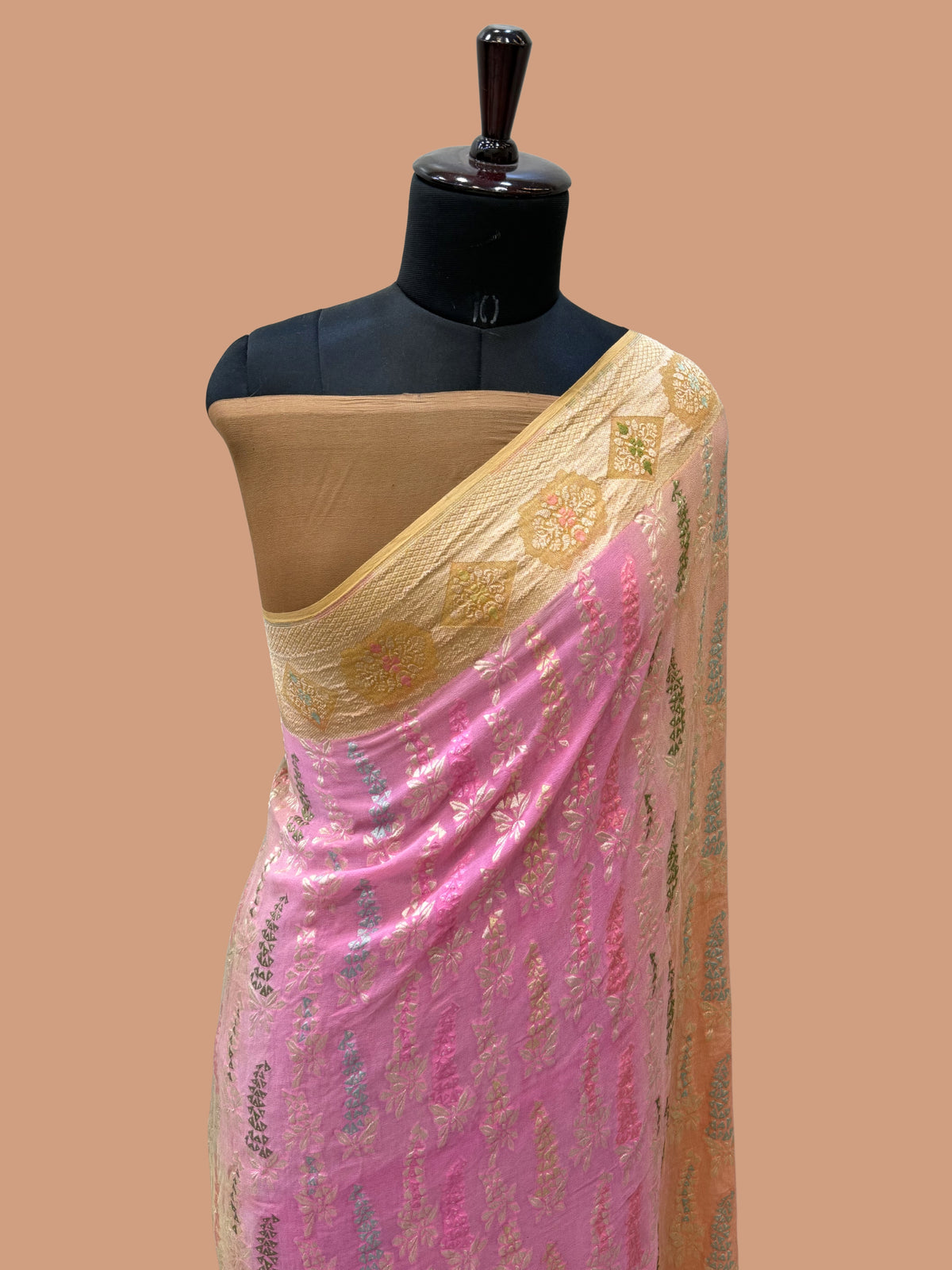 Khaddi Georgette Handloom Banarasi Saree - Gold Zari