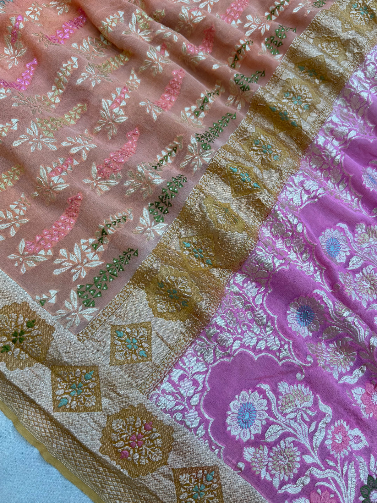 Khaddi Georgette Handloom Banarasi Saree - Gold Zari