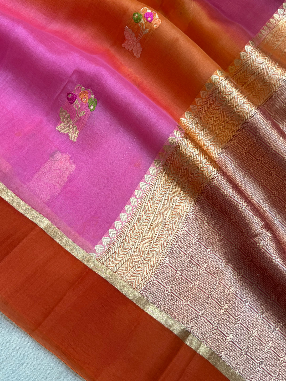 Pure Kora Silk Handloom Banarasi Saree - All Over Kadua Buta