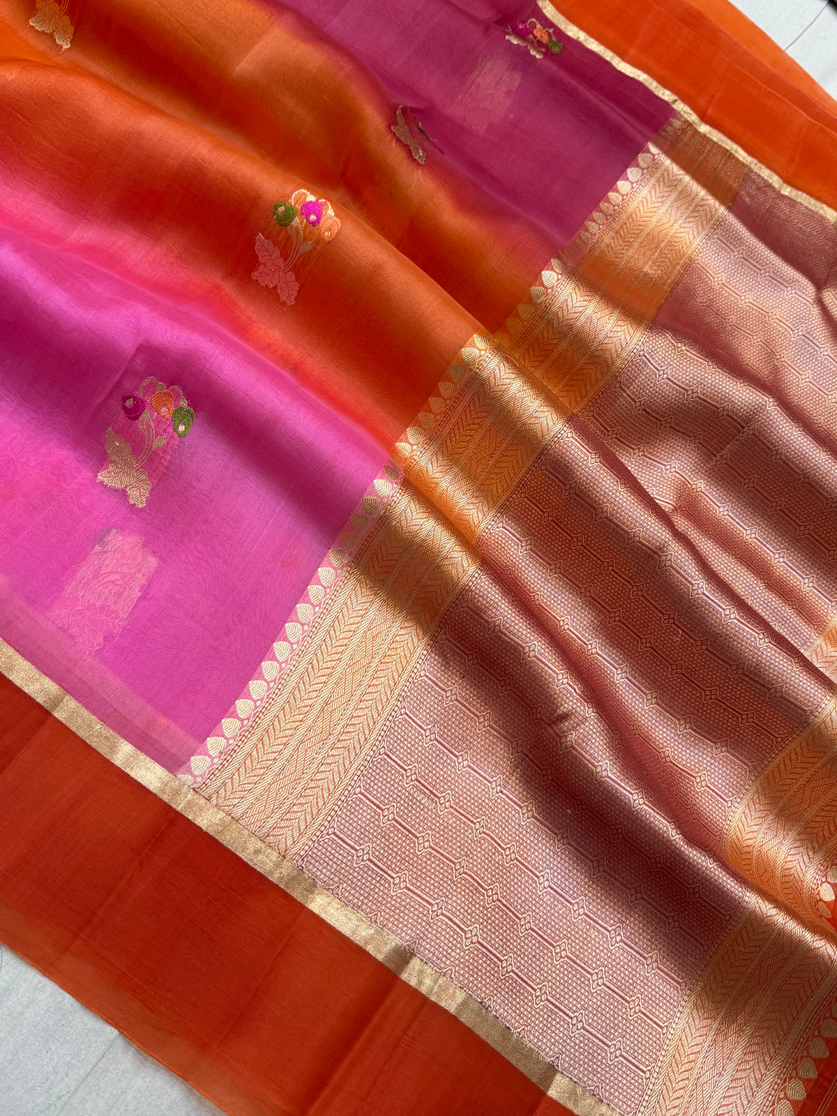 Pure Kora Silk Handloom Banarasi Saree - All Over Kadua Buta