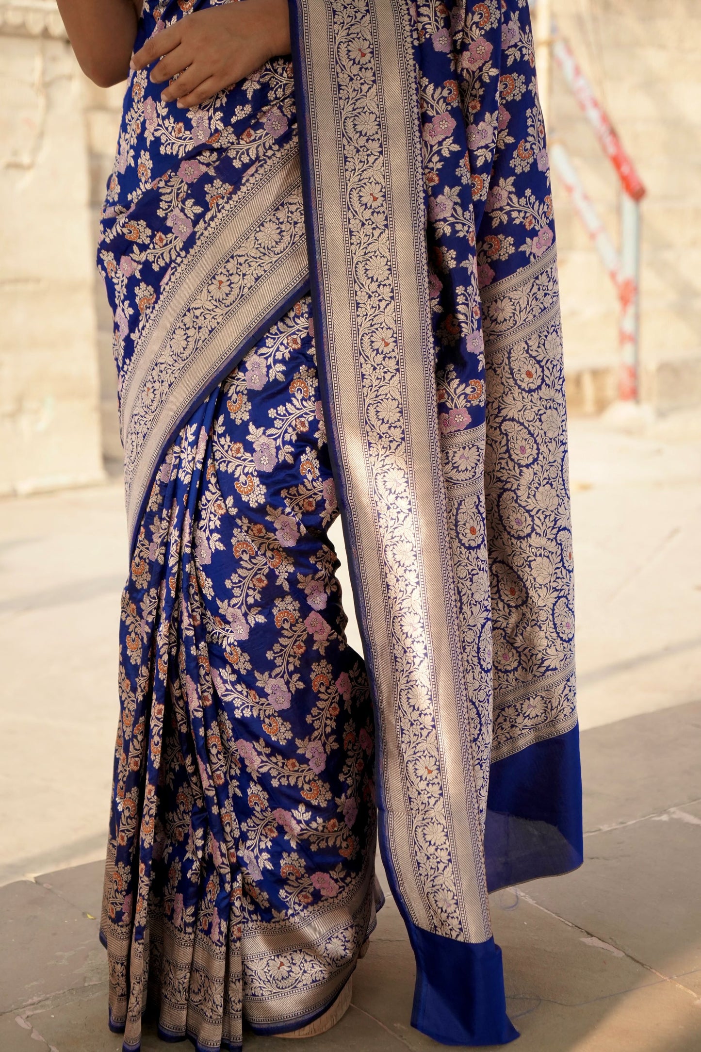 Royal Blue Pure Katan Tilfi Minakari Jangla Saree
