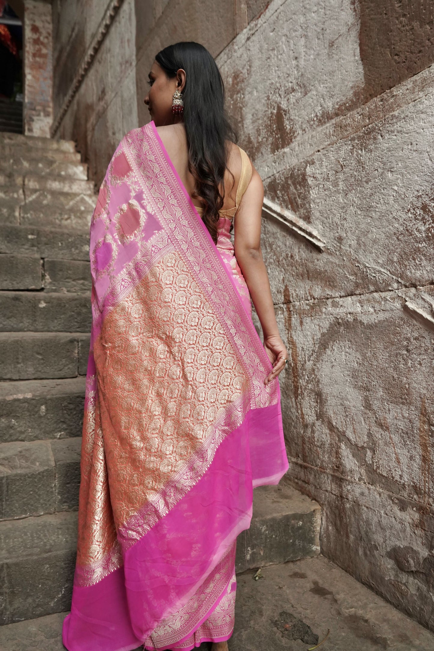 Pure Khaddi Georgette in Handbrush Rangkat Banarasi Saree