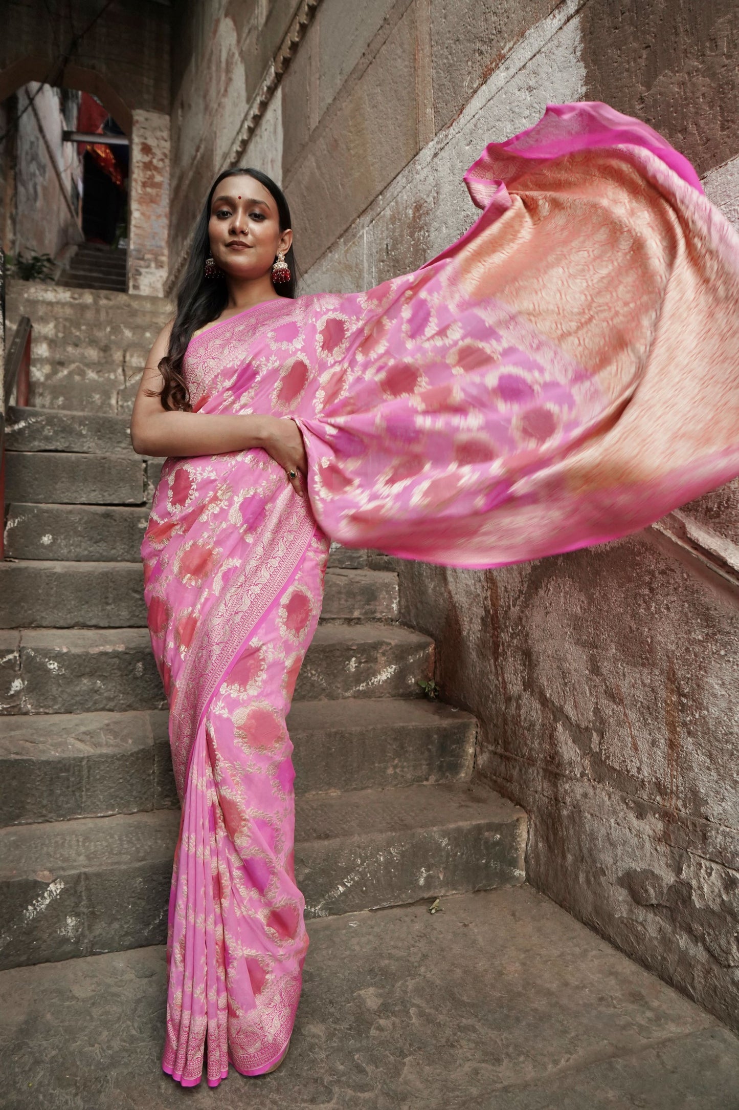 Pure Khaddi Georgette in Handbrush Rangkat Banarasi Saree