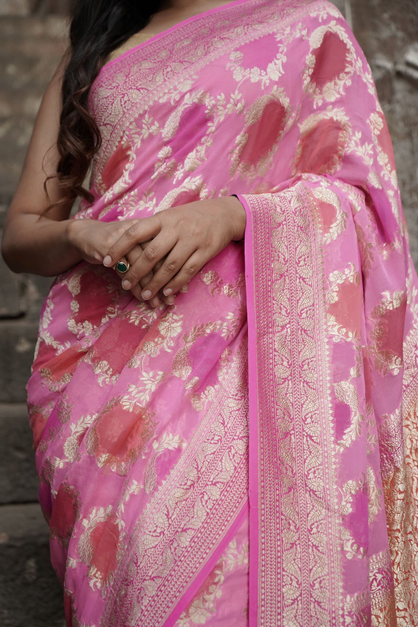 Pure Khaddi Georgette in Handbrush Rangkat Banarasi Saree