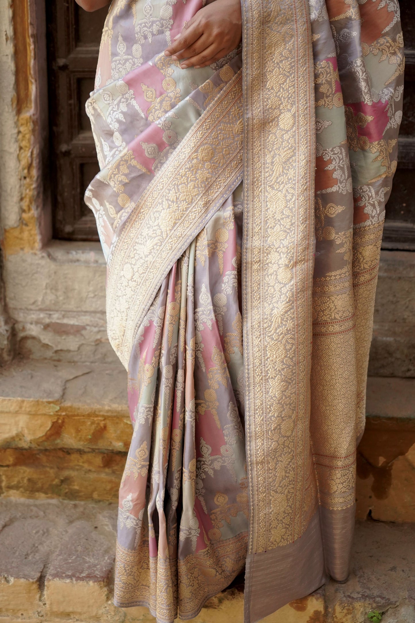 Pure Ektara Tissue Katan Silk Rangkaat Weaved with Kadhua Technique in Pastel Shades