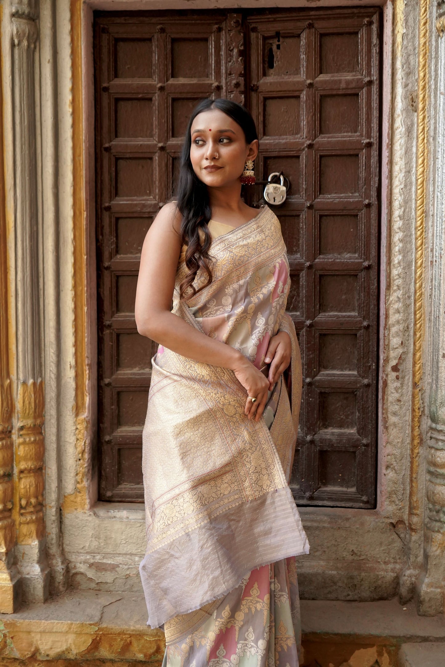 Pure Ektara Tissue Katan Silk Rangkaat Weaved with Kadhua Technique in Pastel Shades