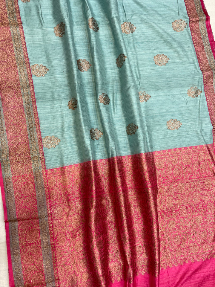 Pure Dupion Tusser Silk Handloom Banarasi Saree