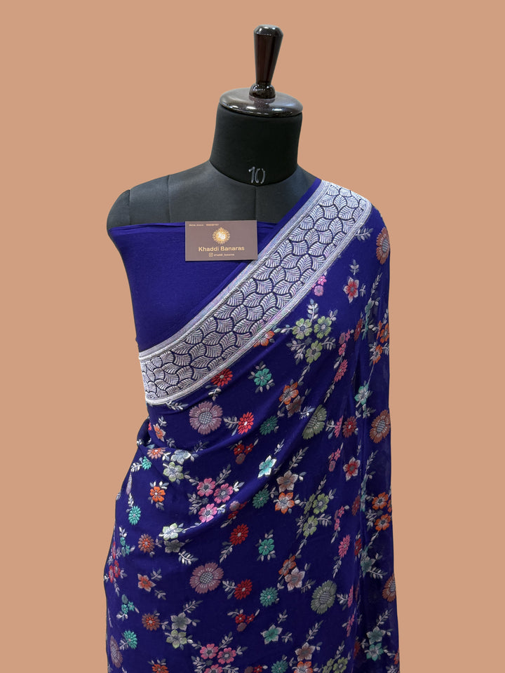 Navy Blue Khaddi Georgette Banarasi