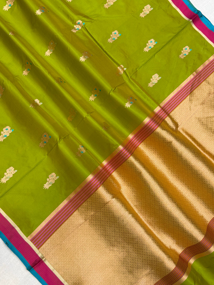 Pure Katan Silk Banarasi Handloom Saree - All over Kadua Buta