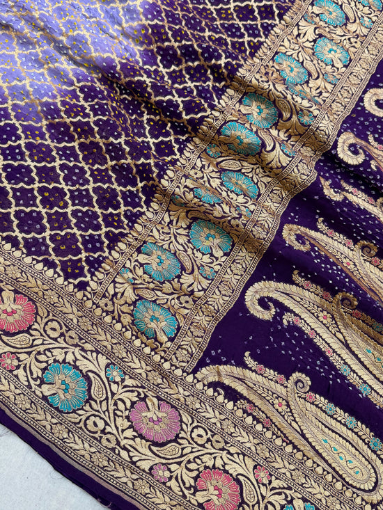 Pure Georgette Banarasi Bandhej Handloom Saree - Meenakari