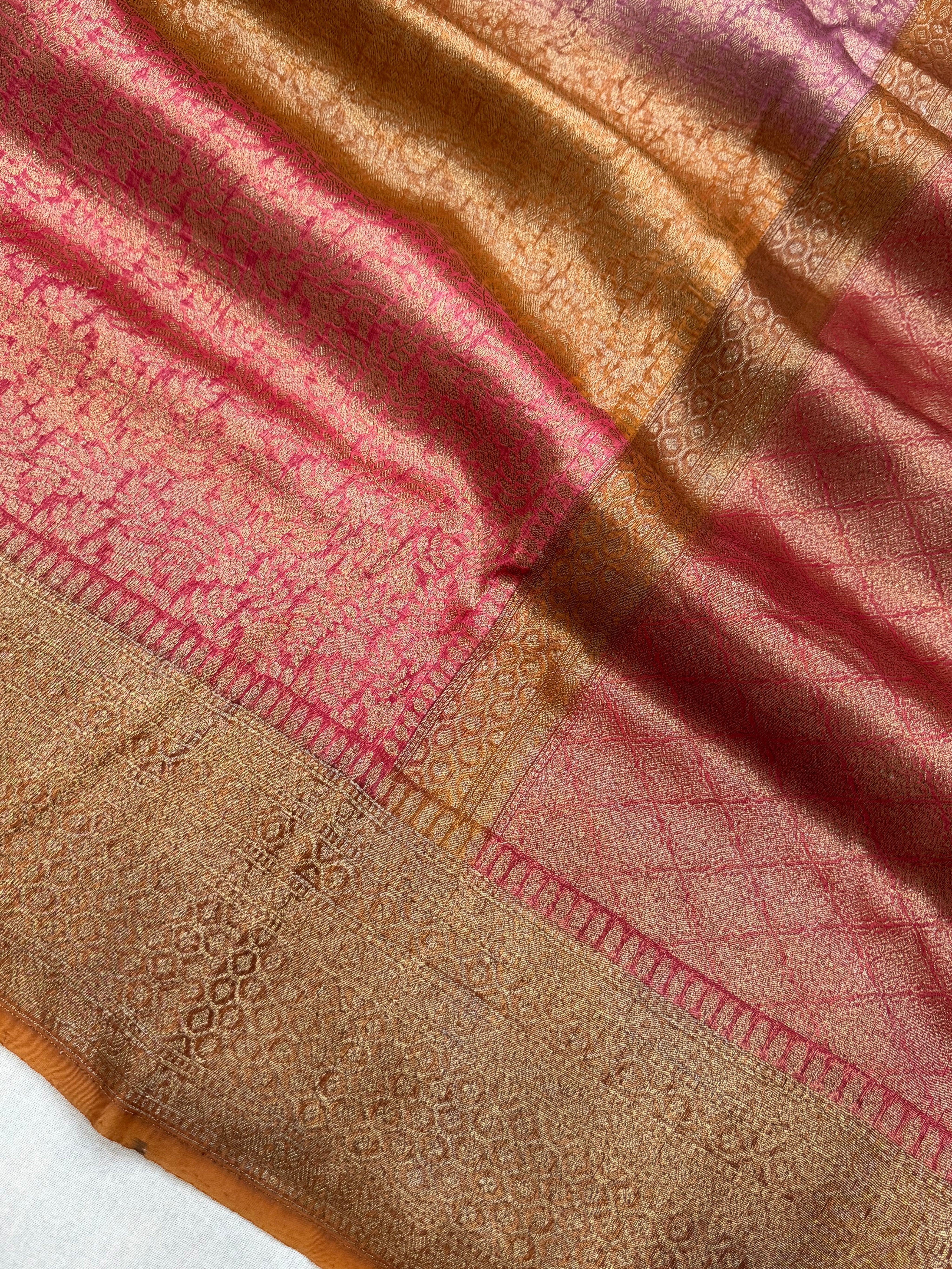Multi Color Pure Kora Silk Handloom Banarasi Saree - All Over Brocade Jaal Work