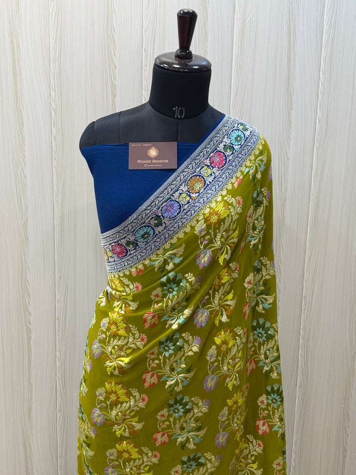 Mehandi Color Khaddi Georgette Banarasi Saree