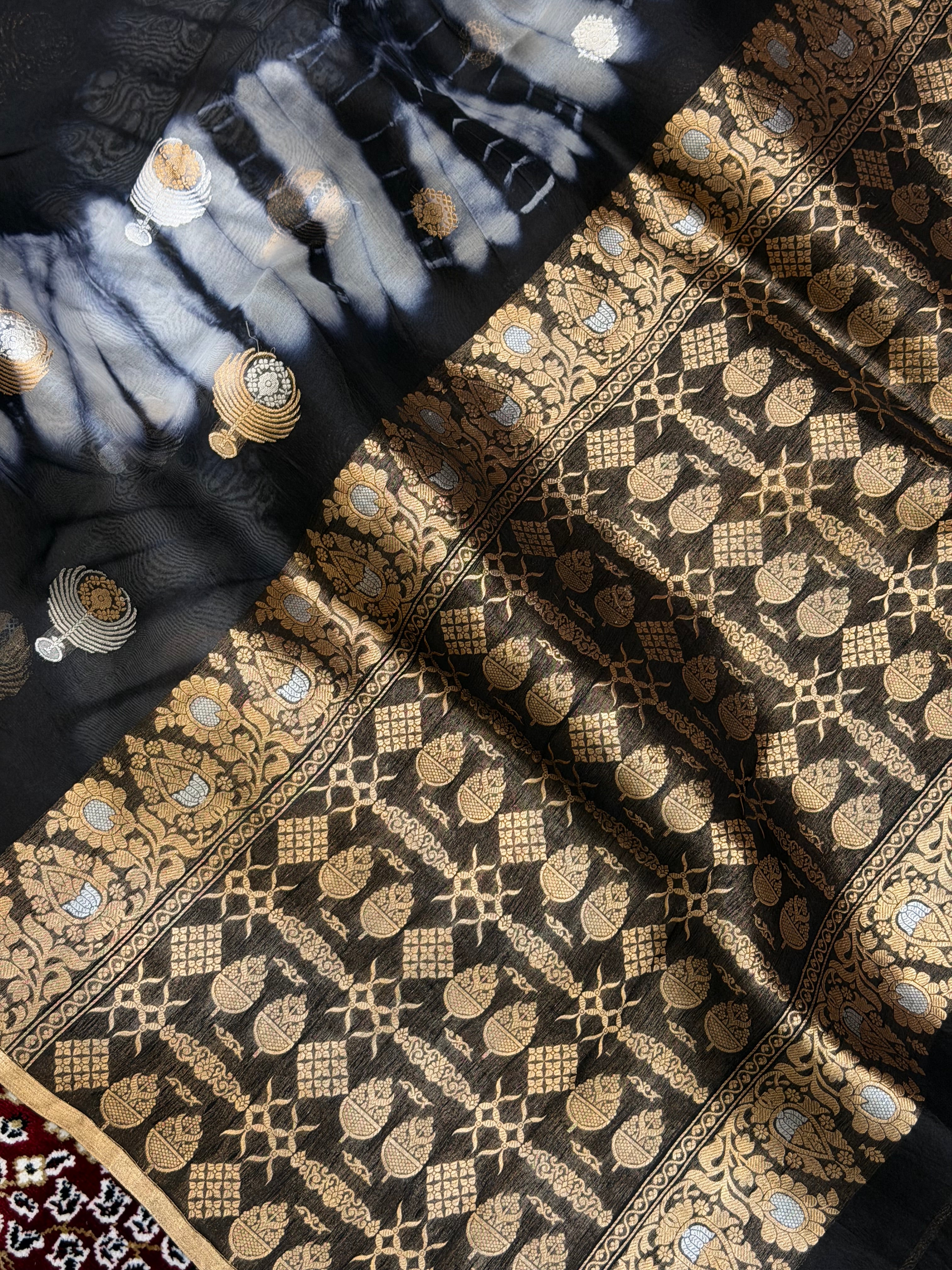 Black Color Pure Organza Handloom Banarasi Saree with Japanese Shibori Dye
