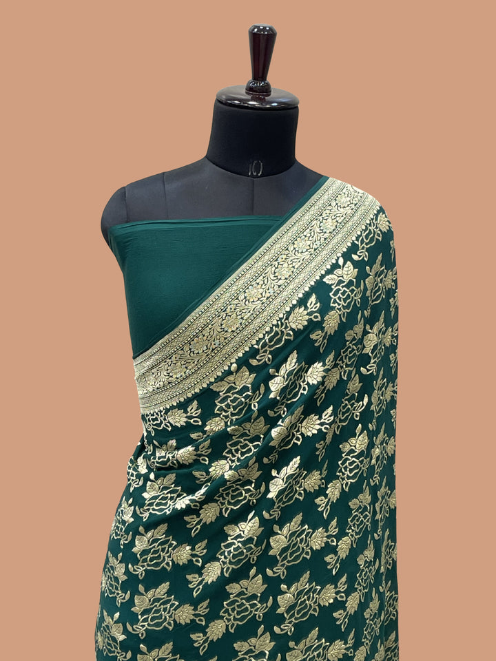Green Color Khaddi georgette Banarasi saree - All Over Water Zari work