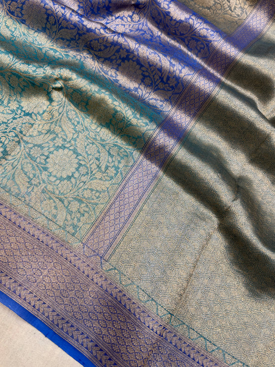 Multi Color Pure Kora Silk Handloom Banarasi Saree - All Over Brocade Jaal Work