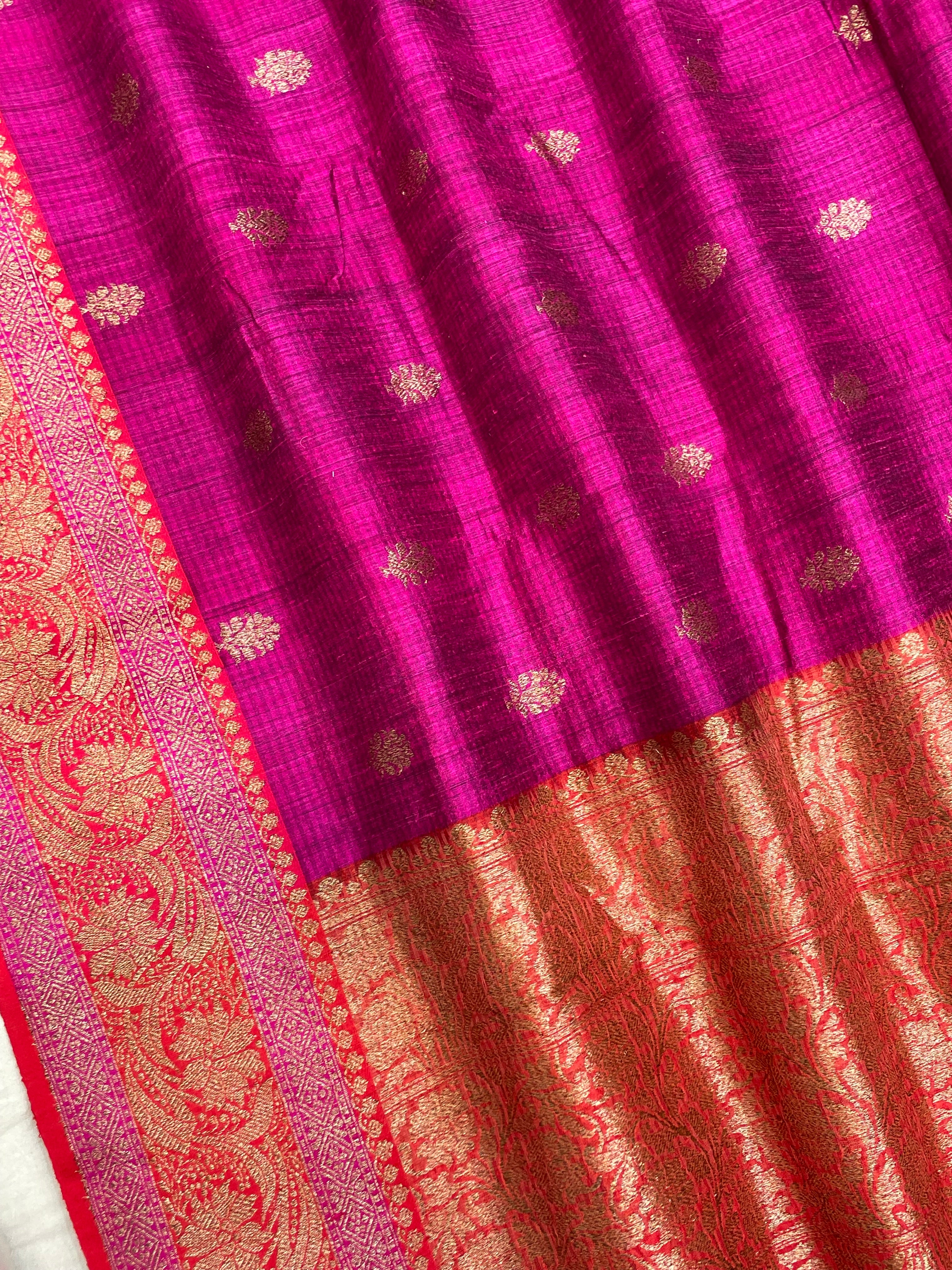 Pure Dupion Tusser Silk Handloom Banarasi Saree