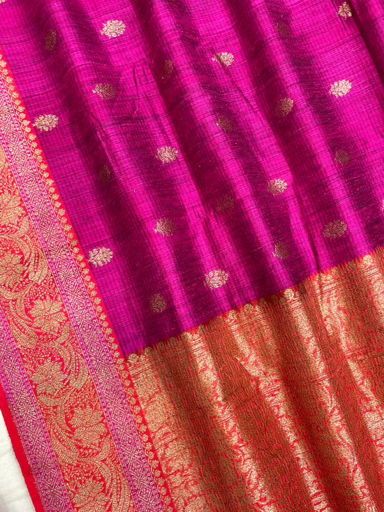 Pure Dupion Tusser Silk Handloom Banarasi Saree