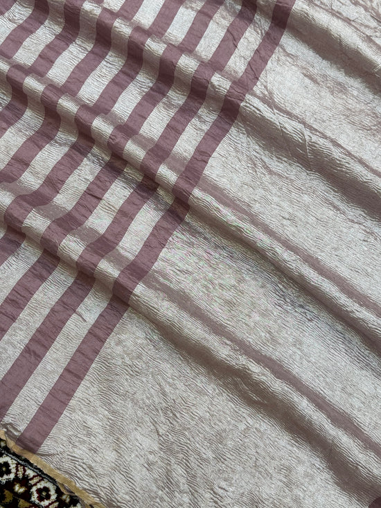 Dusty Pink Color Chiniya Tissue  Silk Banarasi Saree with Stripe Design