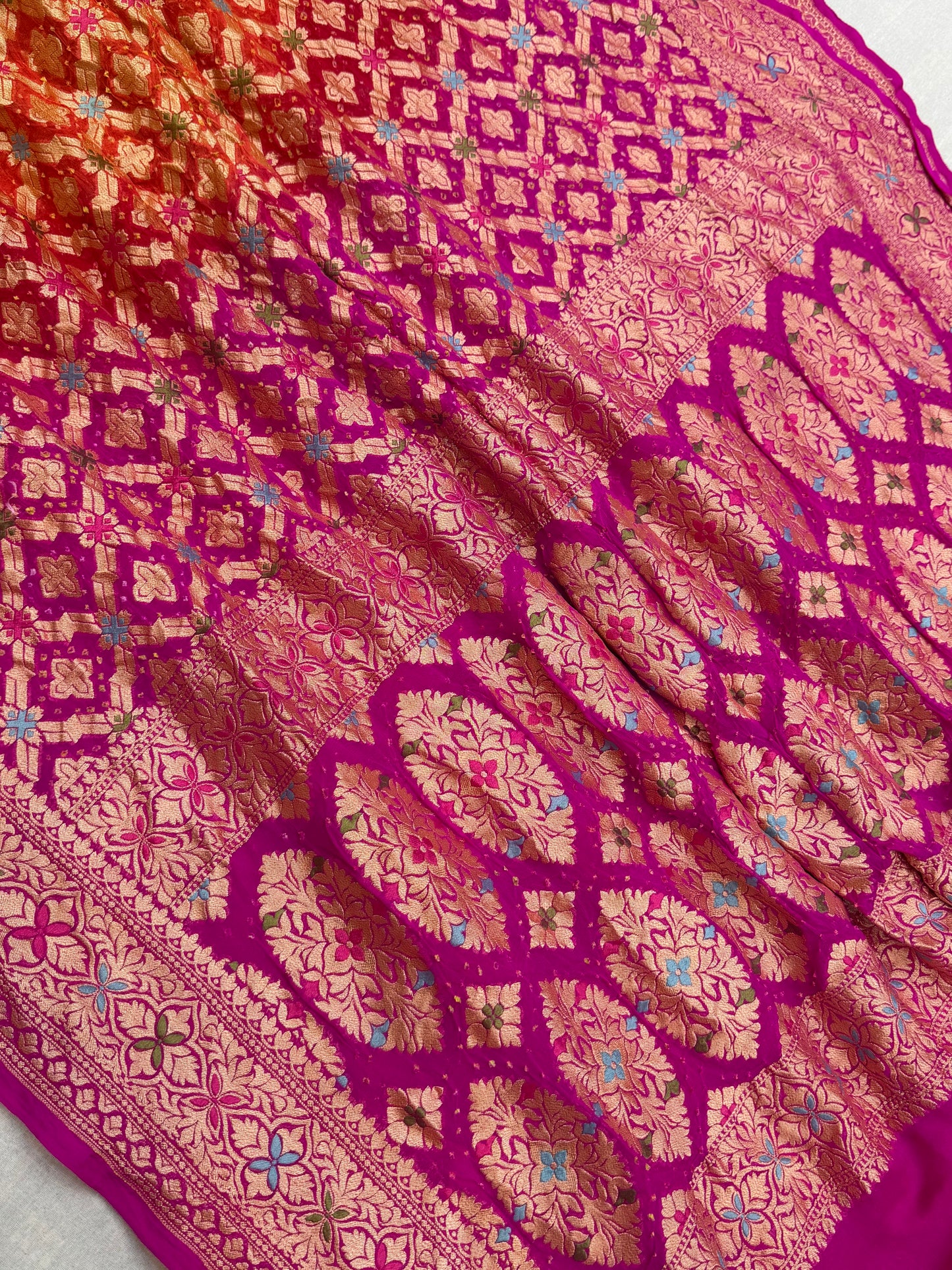 Pure Georgette Banarasi Bandhej Handloom Saree - Meenakari