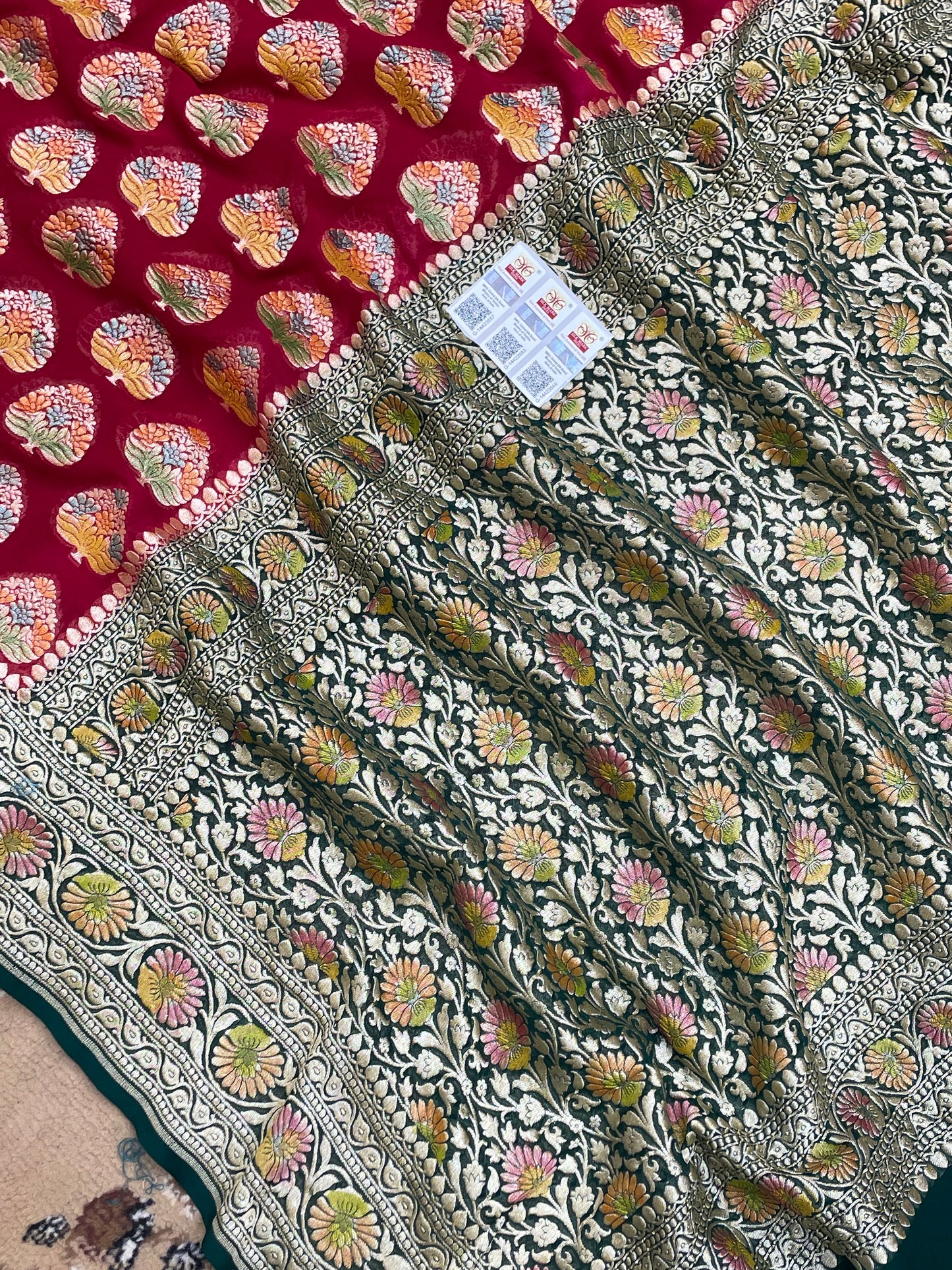 Maroon color Khaddi Georgette Banarasi saree - All Over Buta work  with Meenakari