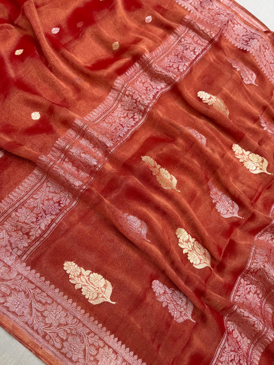 Pure Georgette Tissue Handloom Banarasi Saree - Gold Zari