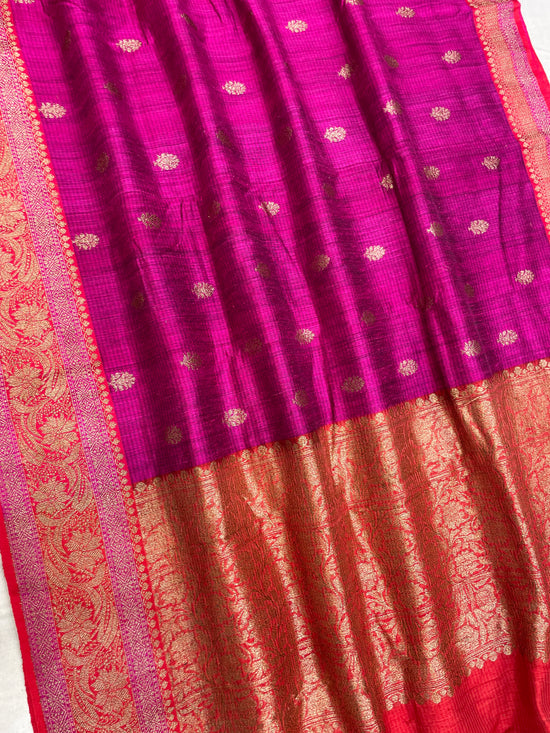 Pure Dupion Tusser Silk Handloom Banarasi Saree