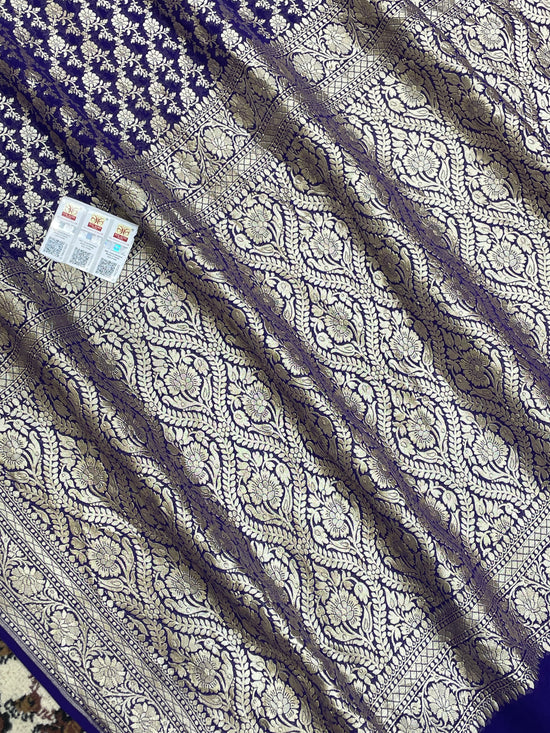 Royal Blue Color Khaddi Georgette Banarasi Saree - All Over Water Zari Work