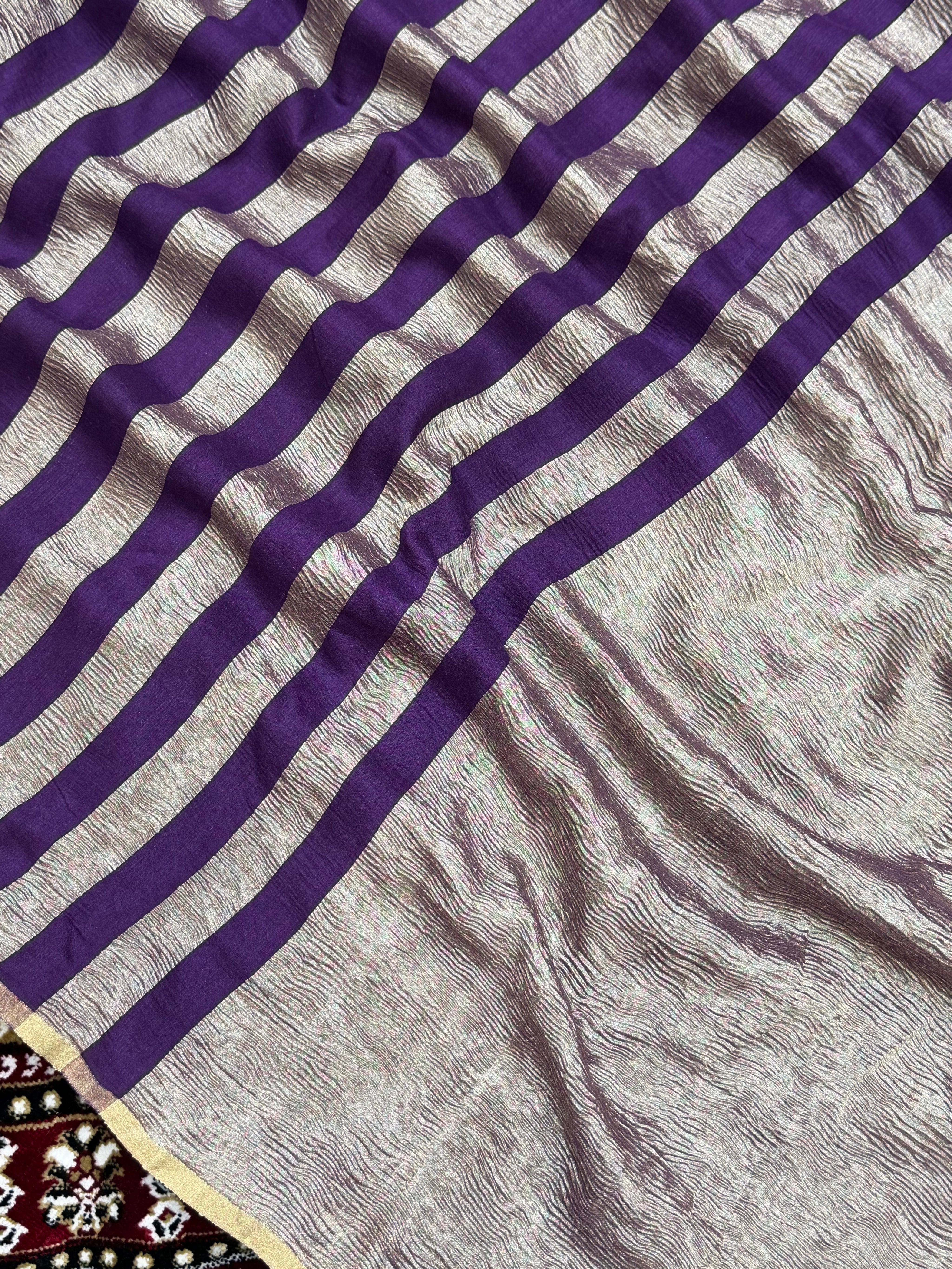 Purple Color Chiniya Tissue  Silk Banarasi Saree with Stripe Design
