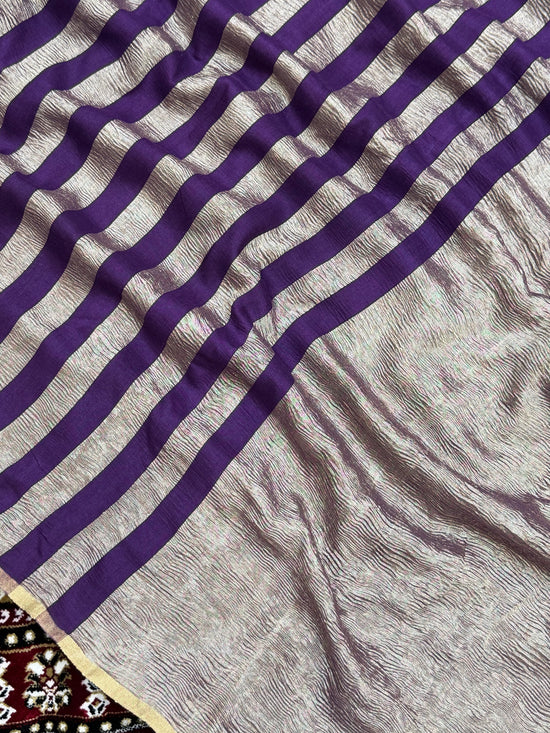 Purple Color Chiniya Tissue  Silk Banarasi Saree with Stripe Design