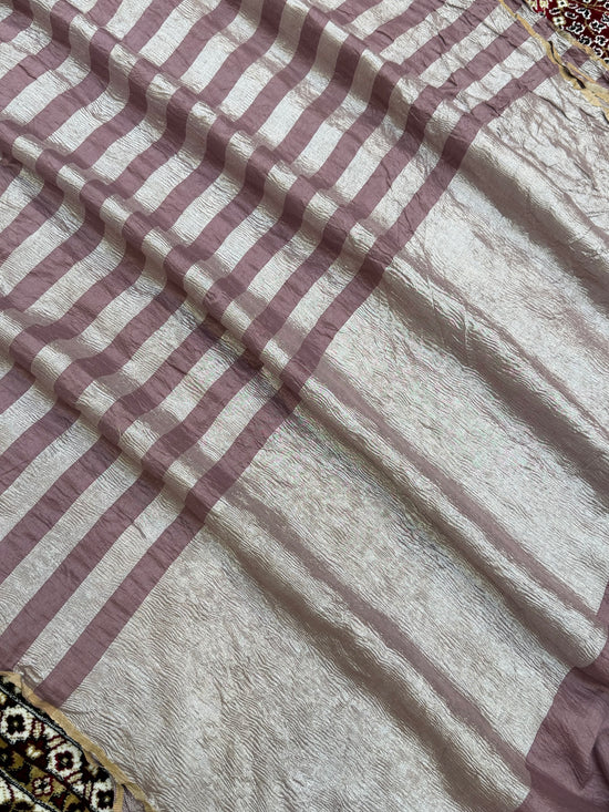 Dusty Pink Color Chiniya Tissue  Silk Banarasi Saree with Stripe Design