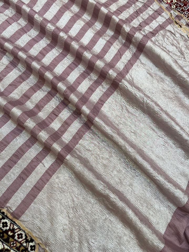 Dusty Pink Color Chiniya Tissue  Silk Banarasi Saree with Stripe Design