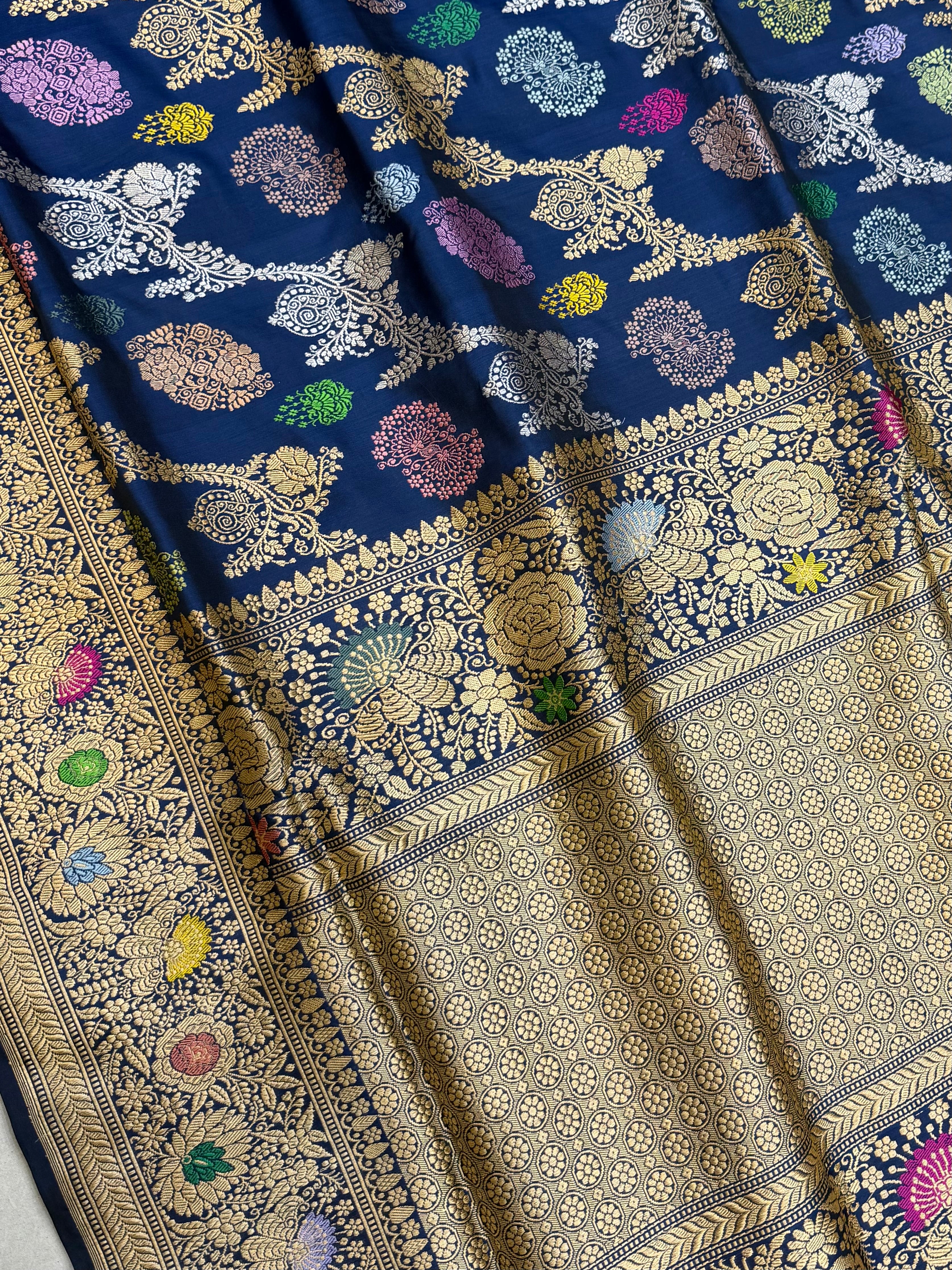 Pure Katan Silk Banarasi Handloom Saree - All over Kadua Jangla