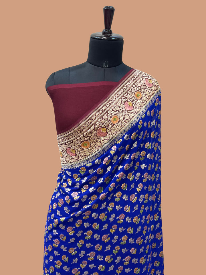 Royal Blue Color Khaddi Georgette Banarasi Saree - All Over Buti Work with Meenakari