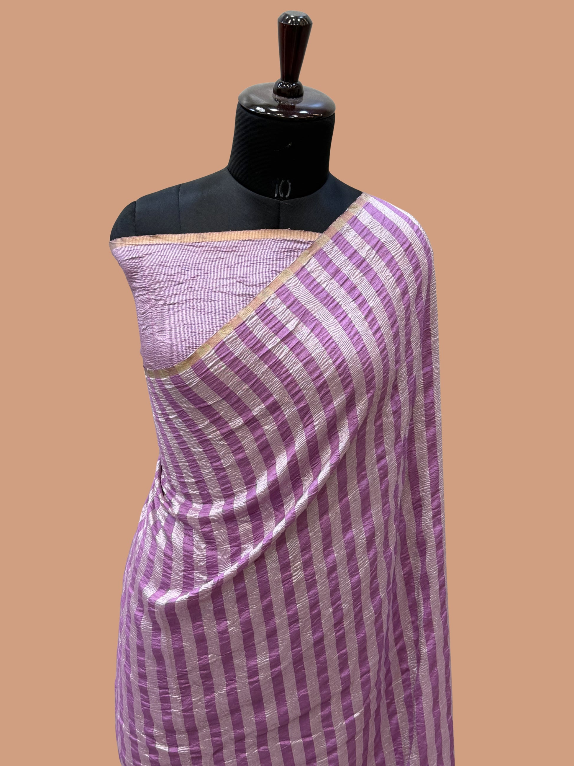 Pink Color Chiniya Tissue  Silk Banarasi Saree with Stripe Design