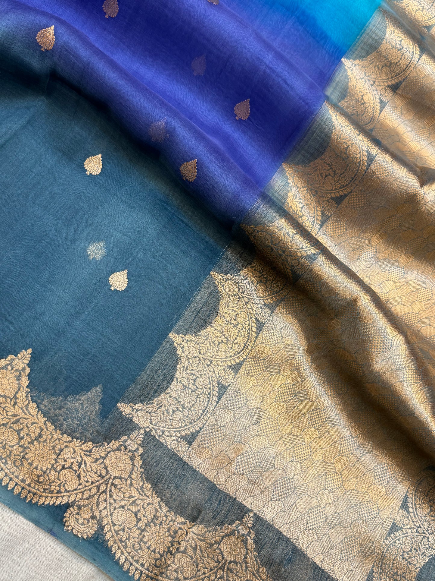 Multi Color Pure Kora Silk Handloom Banarasi Saree - All Over Buti Jaal Work