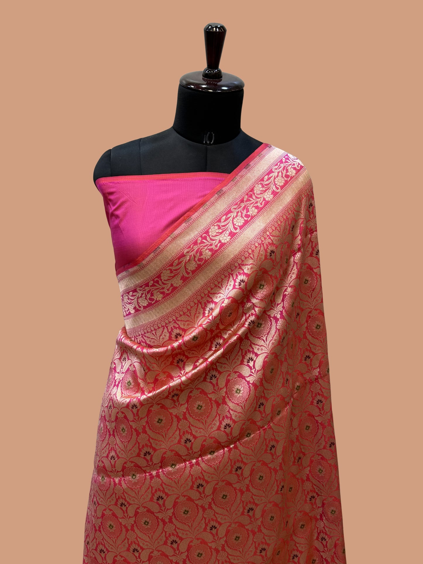 Pink Color Pure Silk Handloom Banarasi Saree - All Over Tanchui Work with Meenakari