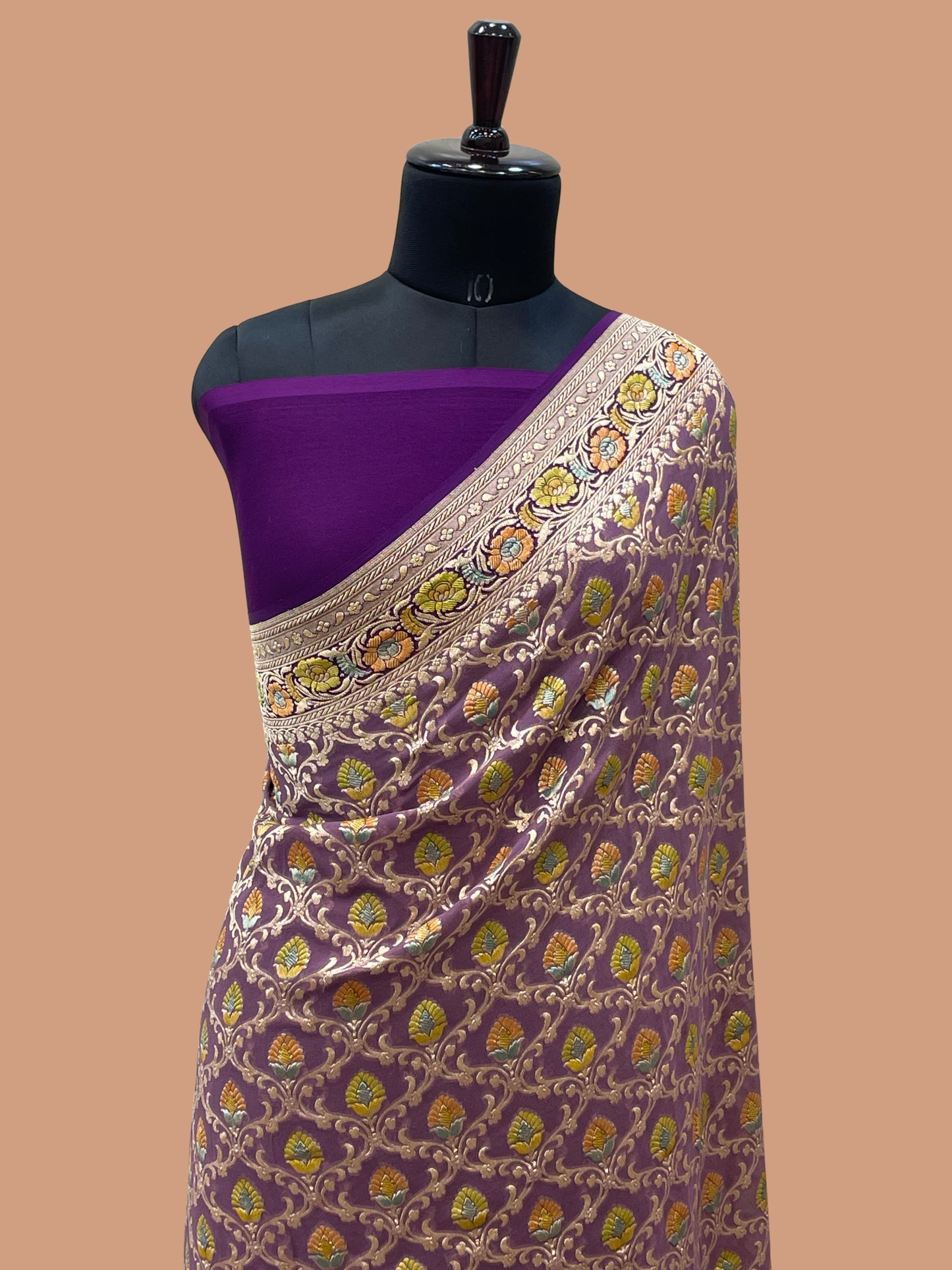 Lovendor Color Khaddi Georgette Banarasi saree - All Over Jaal work with meenakari