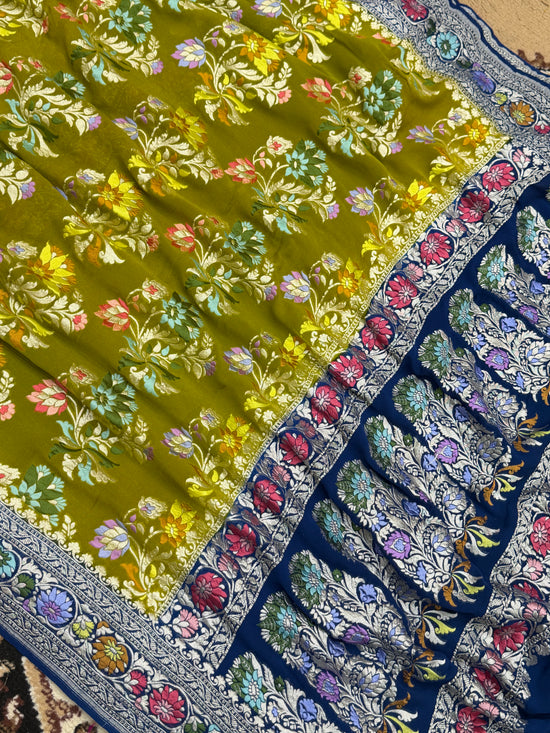 Mehandi Color Khaddi Georgette Banarasi Saree