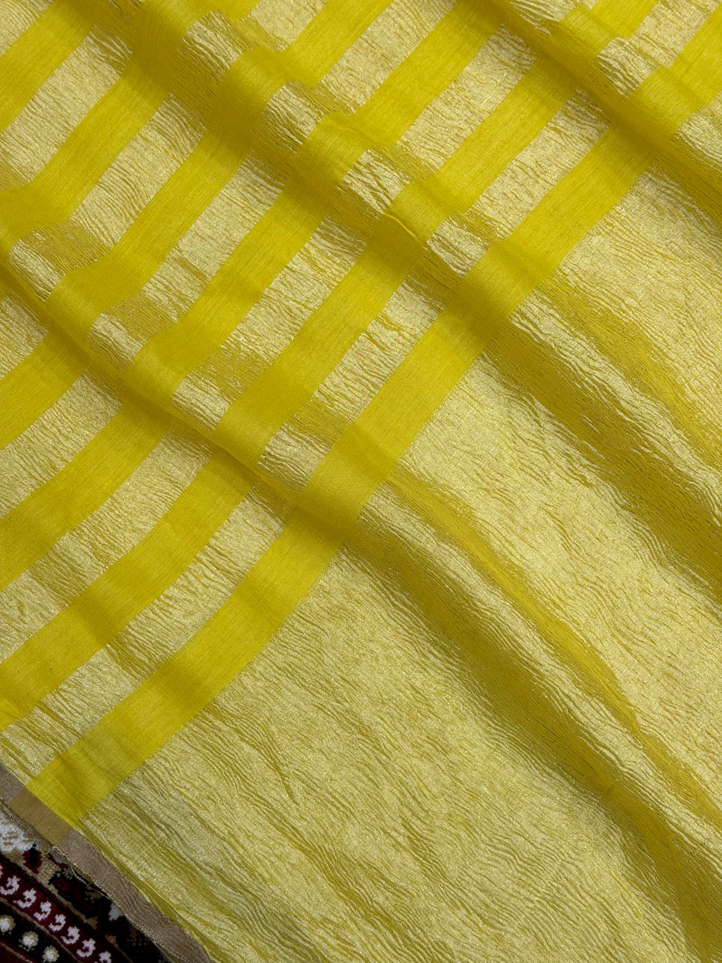 Yellow Color Chiniya Tissue  Silk Banarasi Saree with Stripe Design