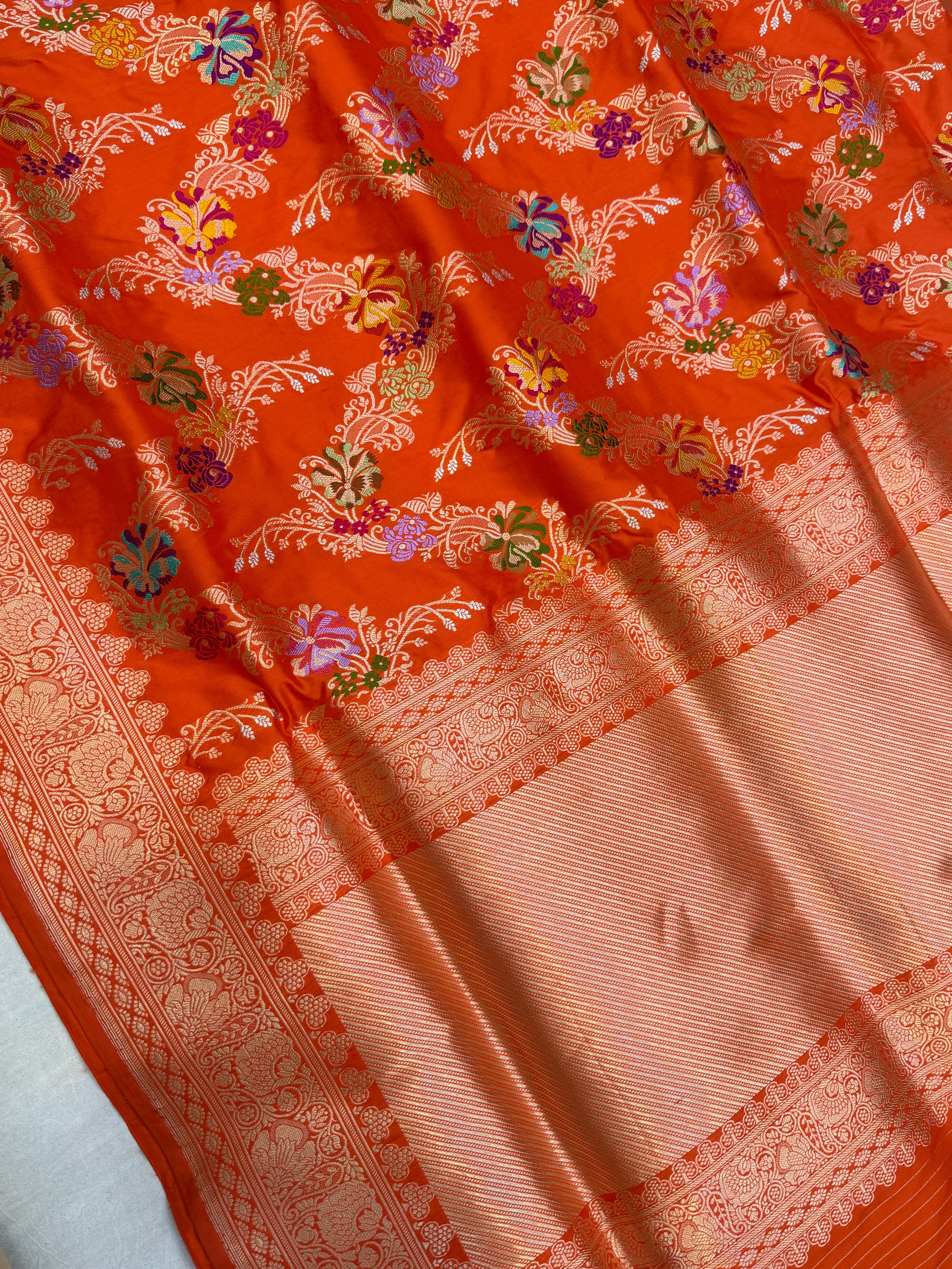 Pure Katan Silk Banarasi Handloom Saree - All over Kadua Jangla
