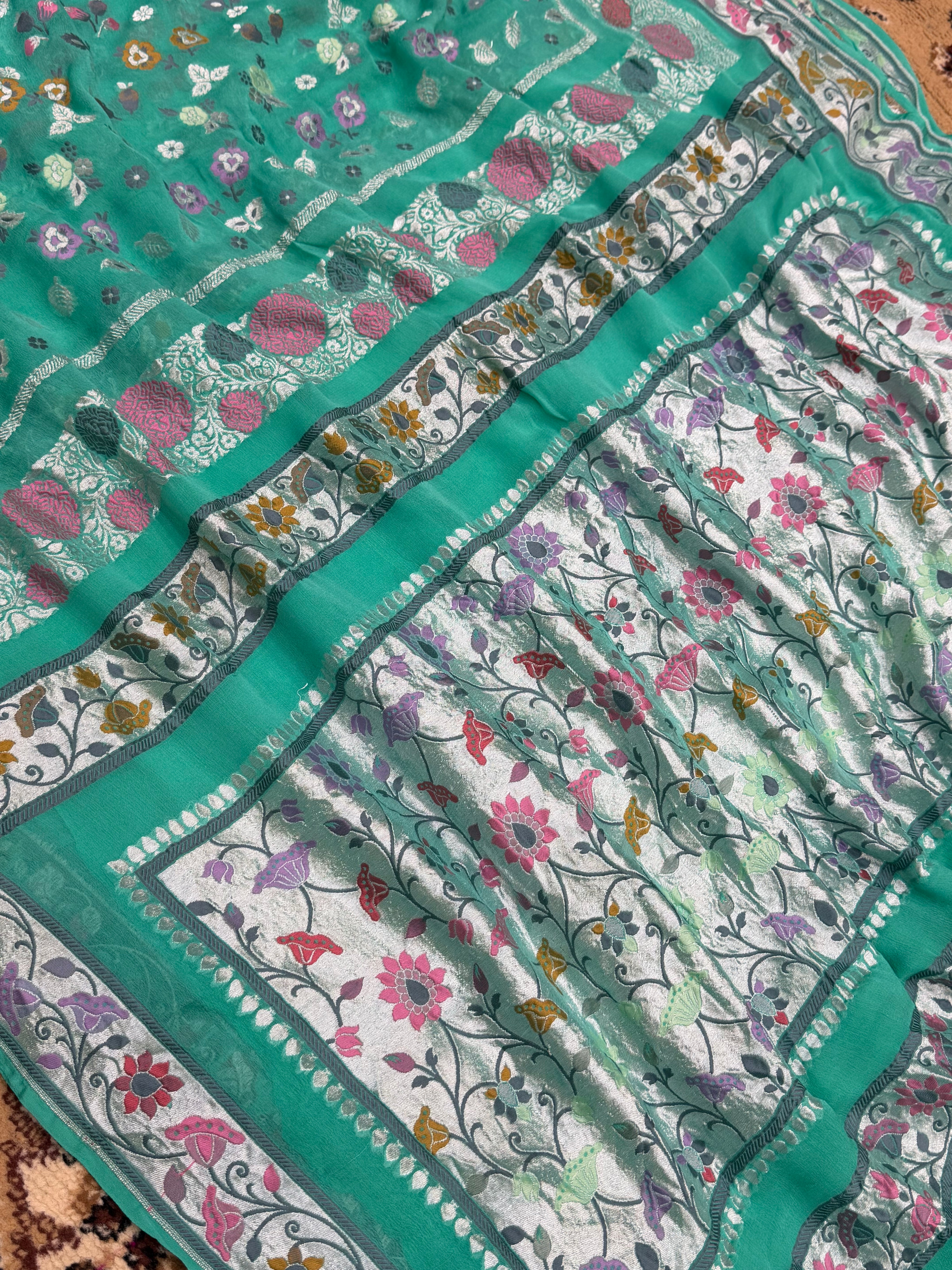 Sea Green Khaddi Georgette Banarasi Saree