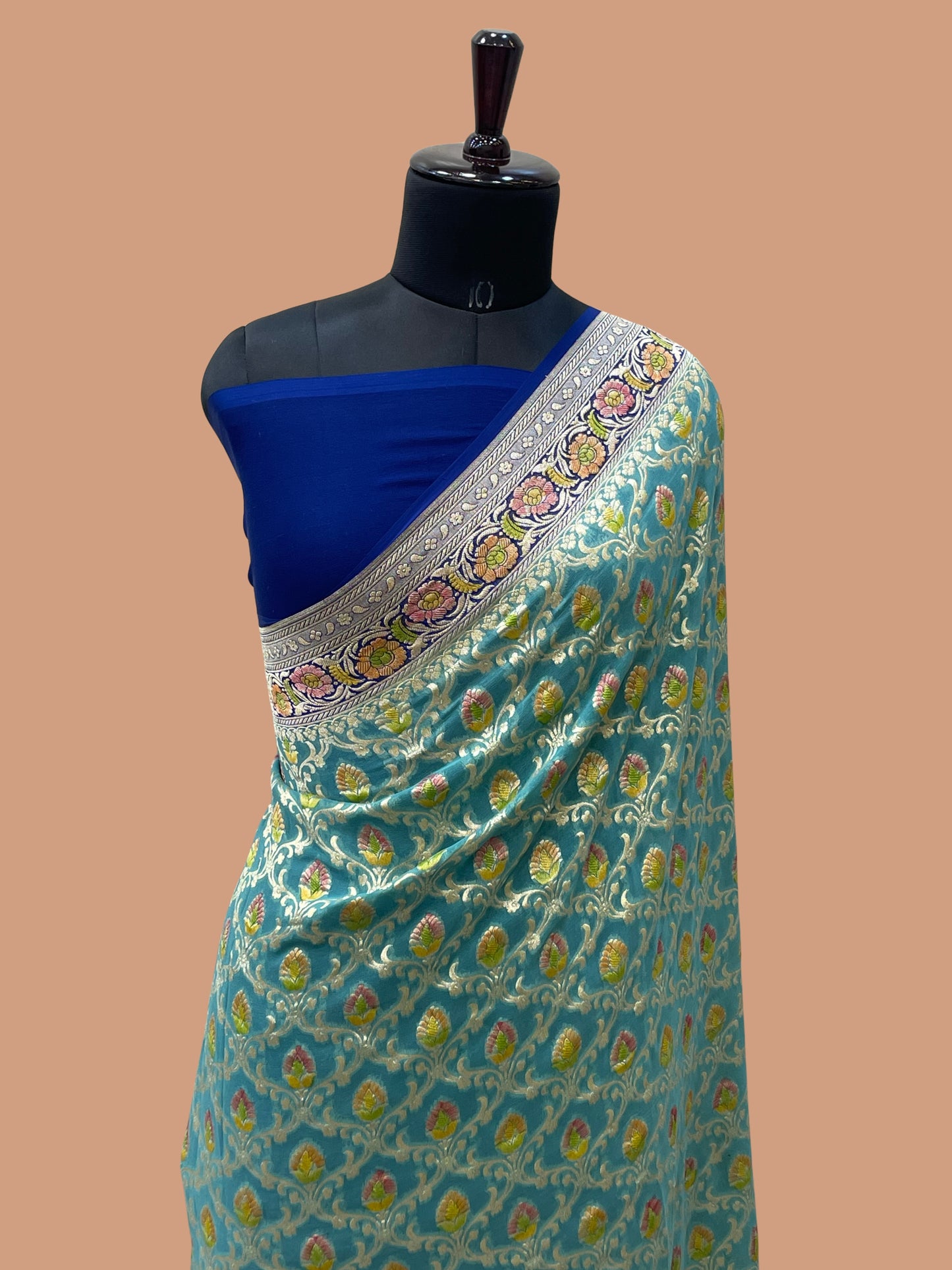 Sea Green Color Khaddi Georgette Banarasi Saree - All Over Jaal work with Tilfi Meenakari