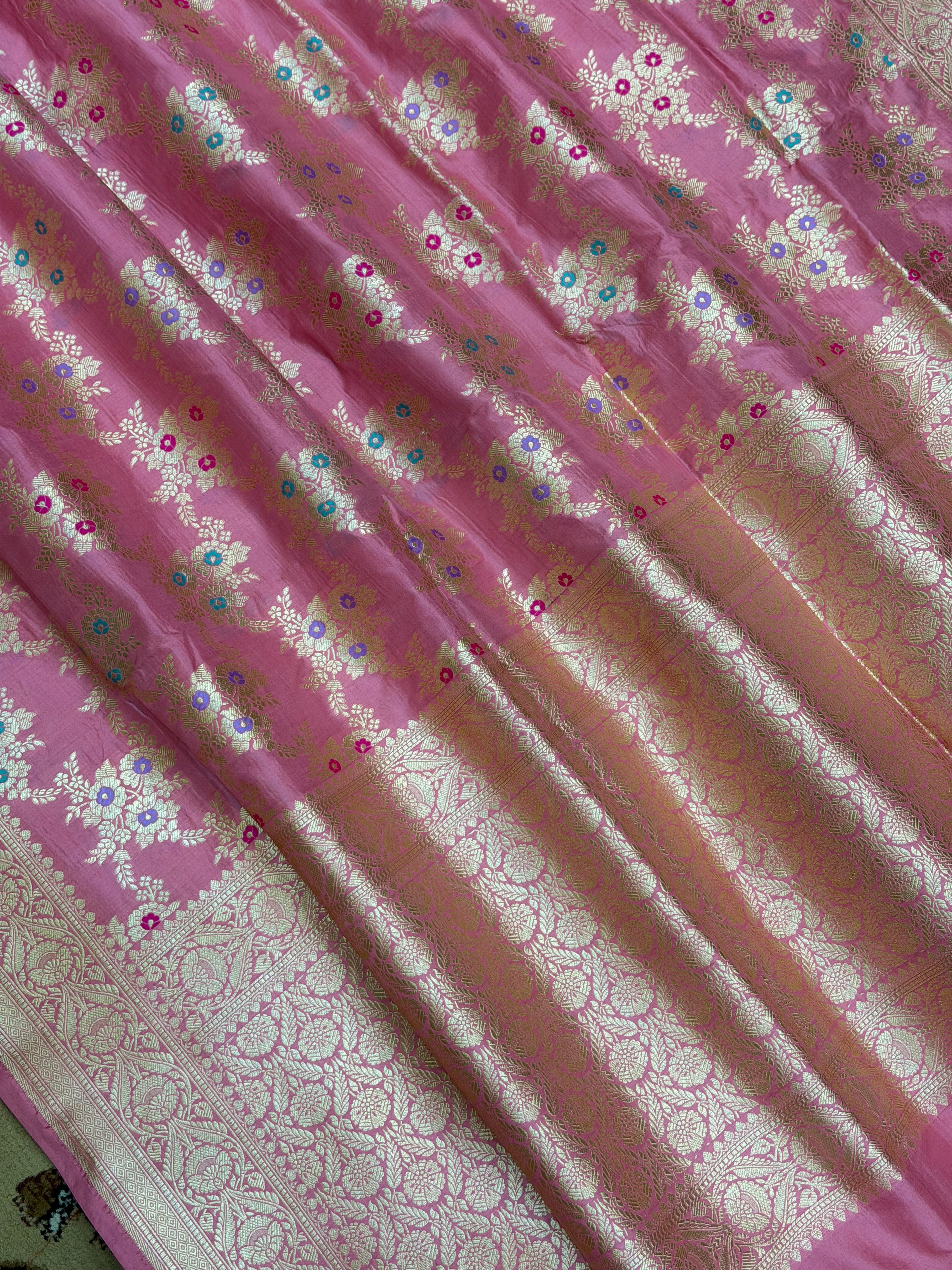 Peach Color Pure Silk Handloom Banarasi - All Over Buta Work with Meenakari